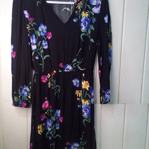 Old Navy Dress Women S Long Sleeve Elastic Waist Floral Black Colorful - Picture 9 of 16